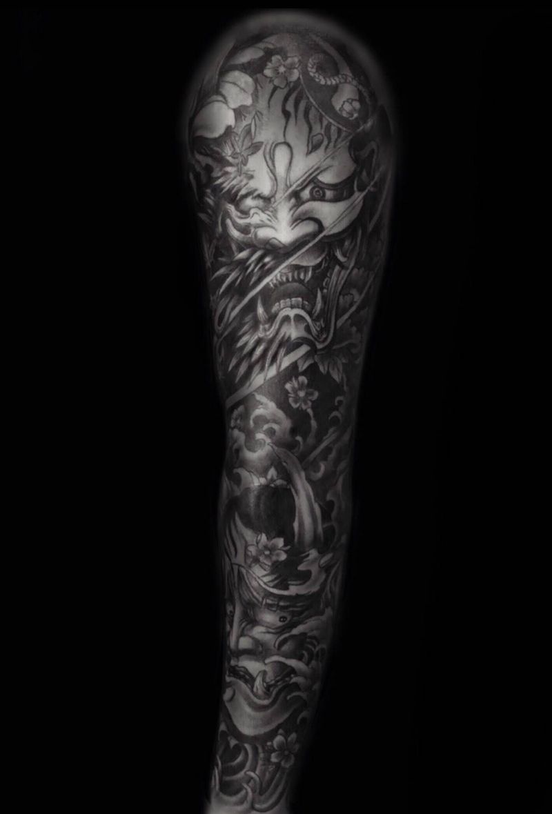 花臂完成纹身图片_手臂手部新传统纹身图案