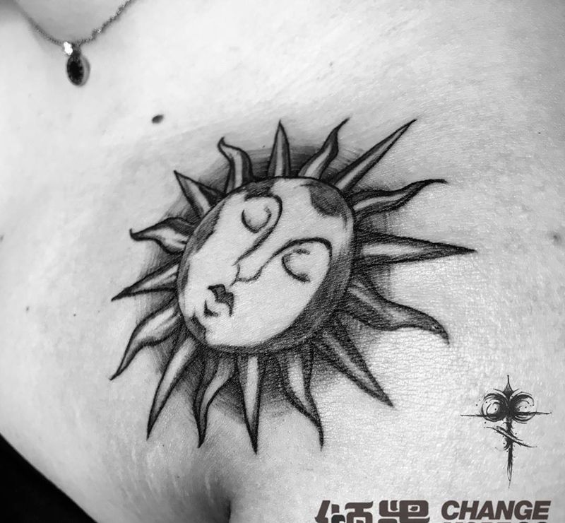 太阳失去了月亮纹身图片