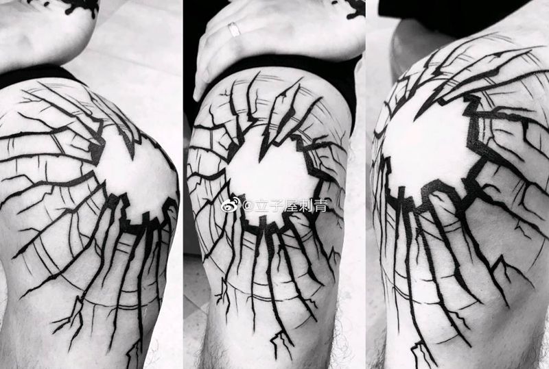 破裂纹身图片_腿部纹身图案