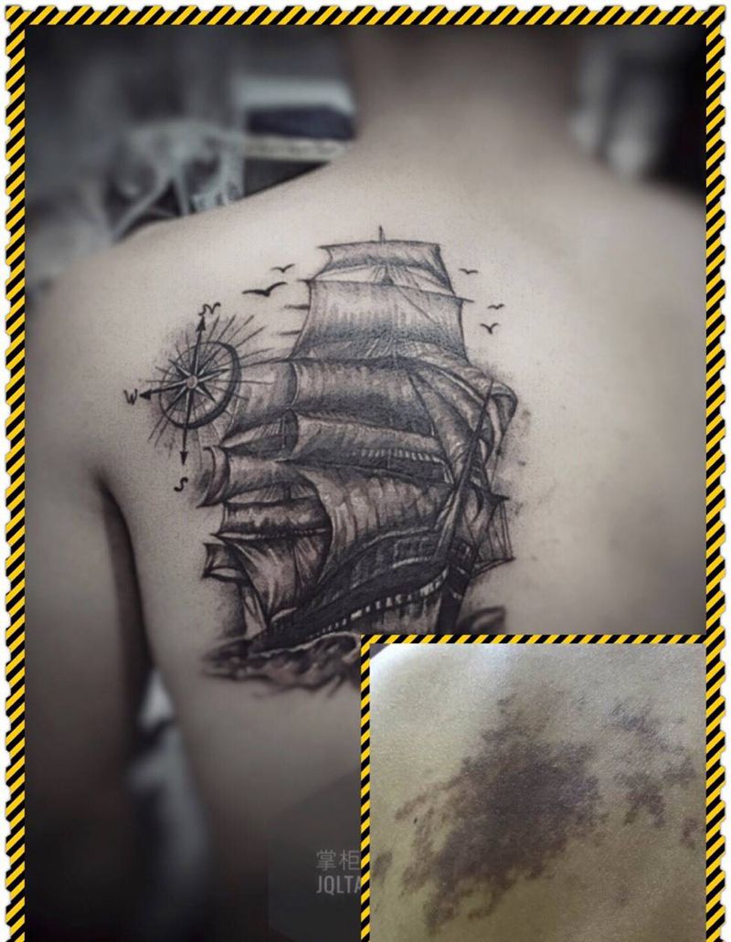 胎记遮盖纹身图片_背部欧美几何纹身图案