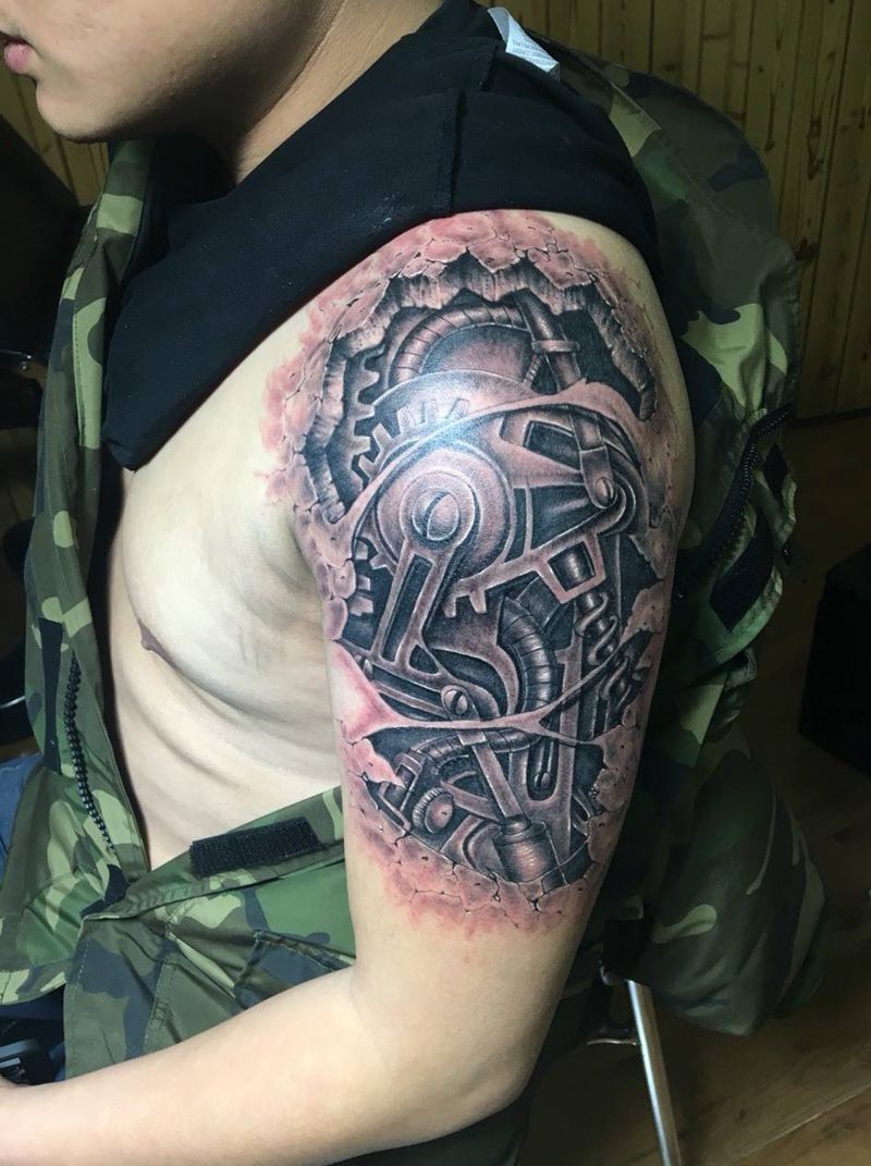 石雕机械臂。。纹身图片