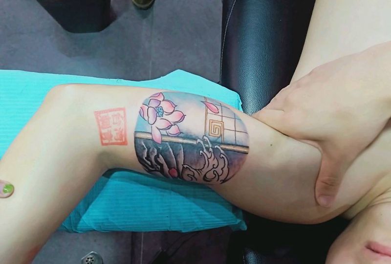 浪与花（遮盖）纹身图片_手臂纹身图案