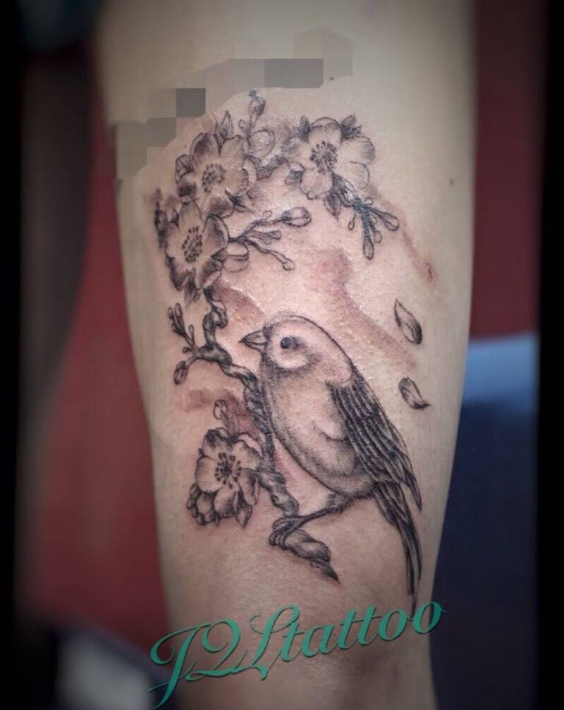 工笔纹身图片_腿部传统动物纹身图案