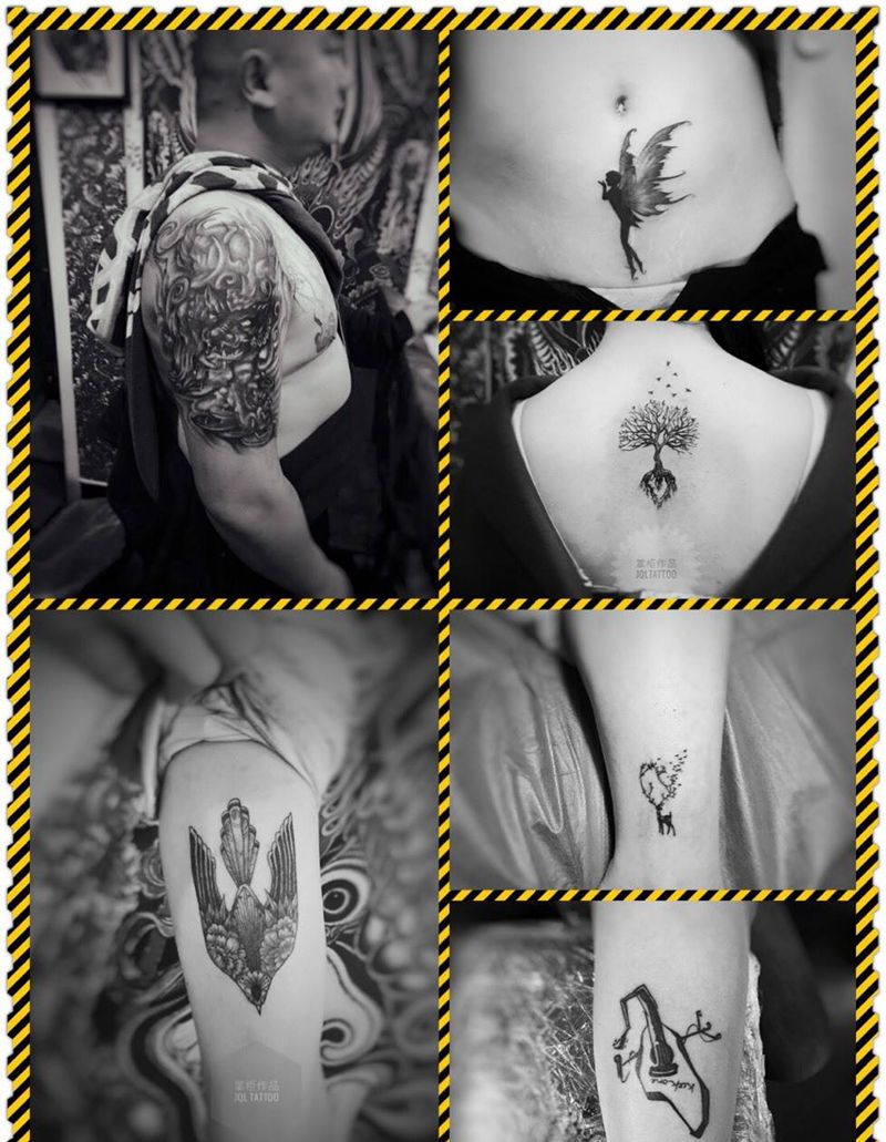 一组图纹身图片_成品颈部手臂手部腿部清新传统植物动物几何纹身图案