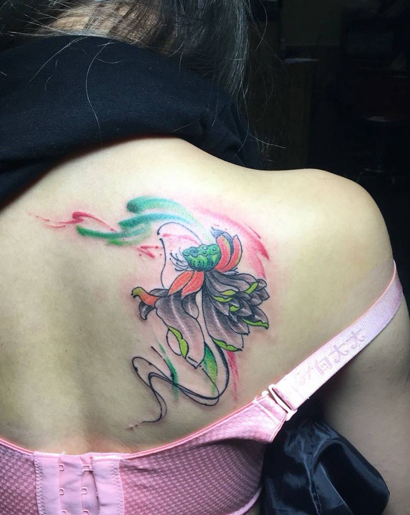 彩墨莲纹身纹身图片