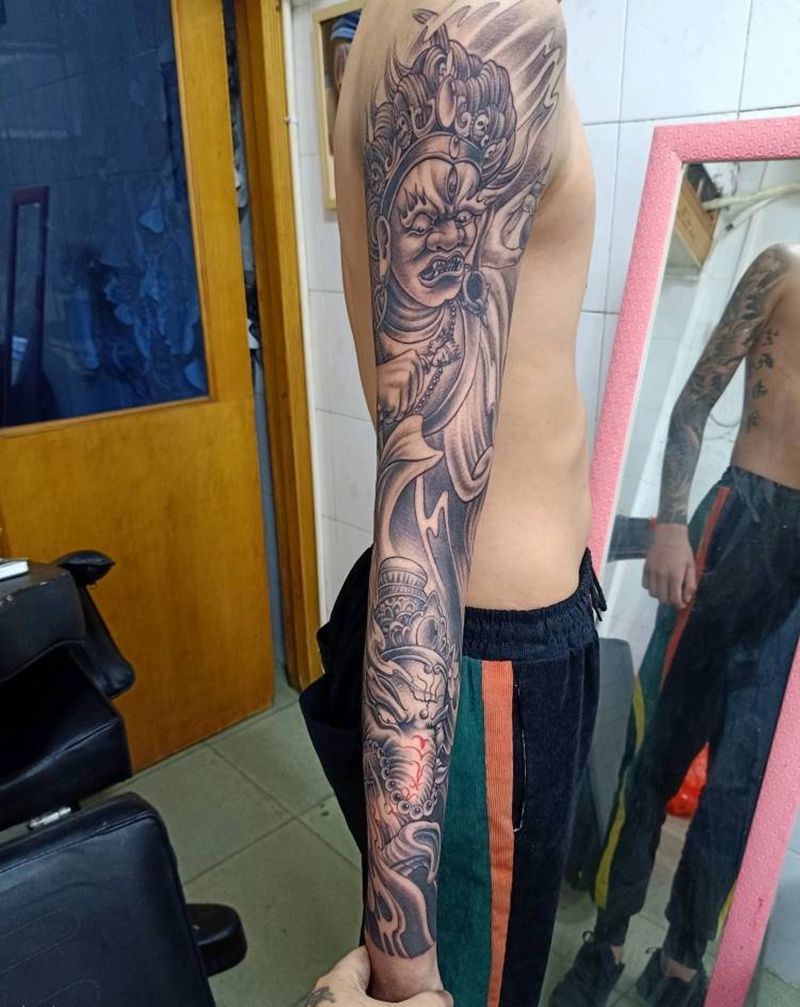 花臂纹身图片_手臂新传统纹身图案