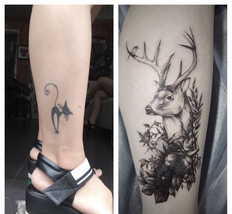 遮盖纹身图片_成品腿部脚部写实动物可爱纹身图案