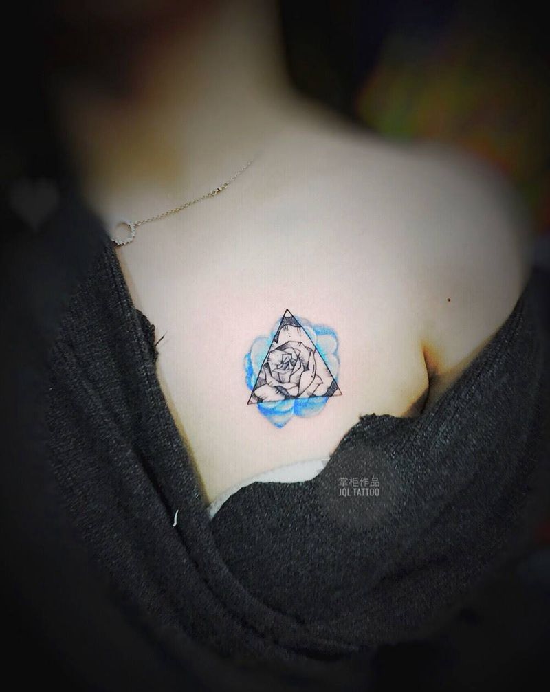 小图纹身图片_成品胸部清新几何字符植物可爱纹身图案