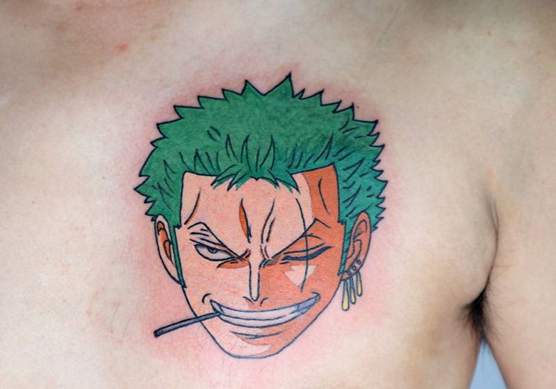 索隆纹身图片_胸部New School纹身图案