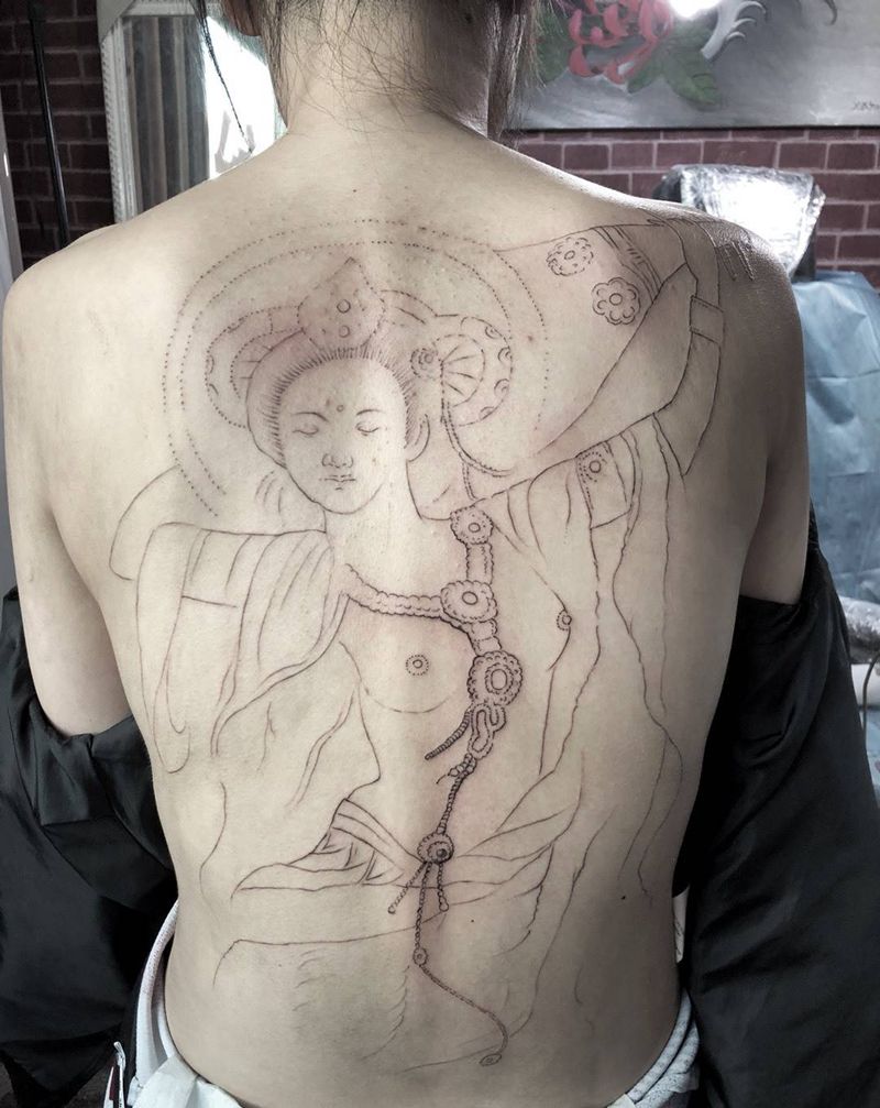 定稿完成纹身图片_背部写实肖像人物宗教纹身图案