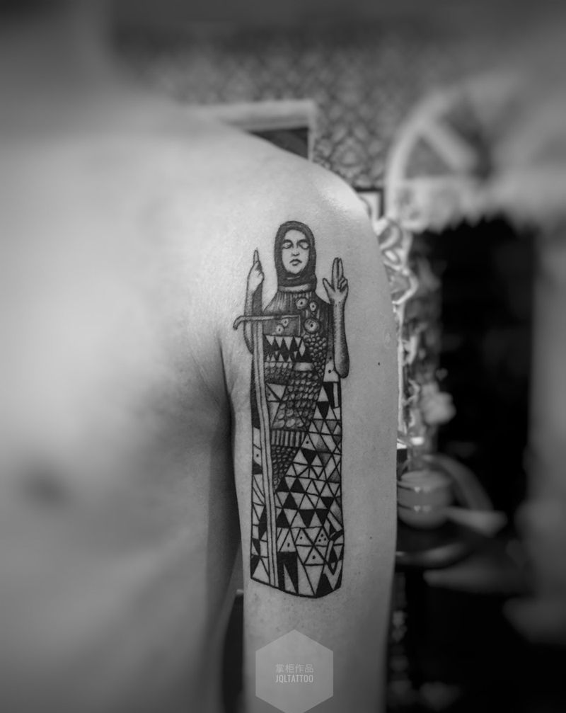 手臂纹身纹身图片_成品手部手臂肖像几何人物纹身图案