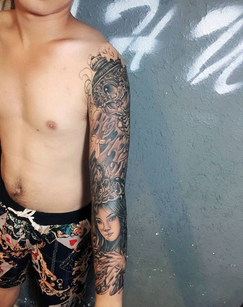 象神艺妓花臂未完纹身图片