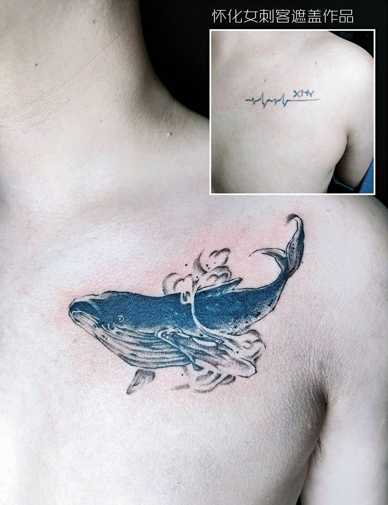 遮盖纹身图片_胸部点刺遮盖纹身图案