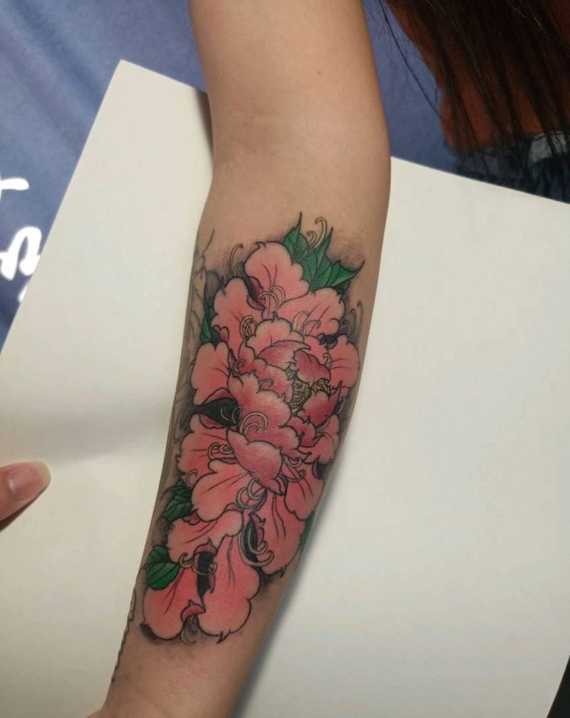 牡丹纹身图片_手臂纹身图案