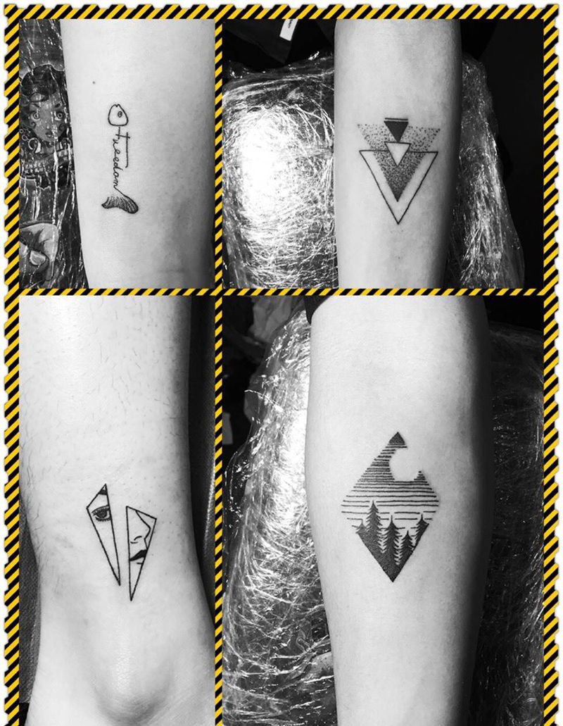 一组小图纹身图片_成品手臂腿部清新几何植物动物图腾纹身图案