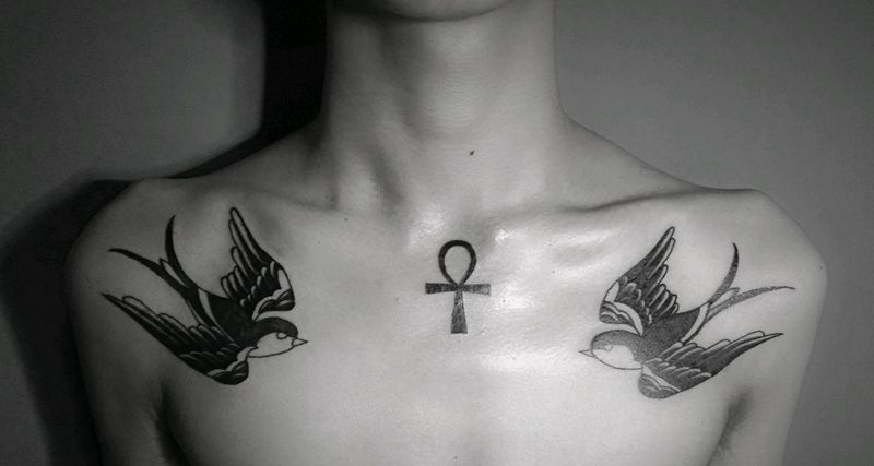 old school燕子纹身图片_肩部Old School纹身图案