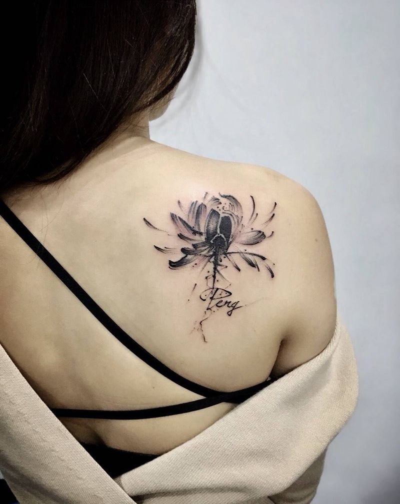 简笔水墨彼岸花纹身图片