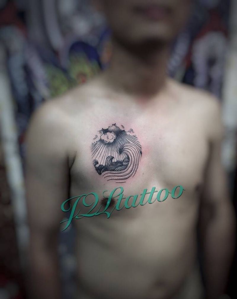 小图纹身图片_胸部清新几何纹身图案