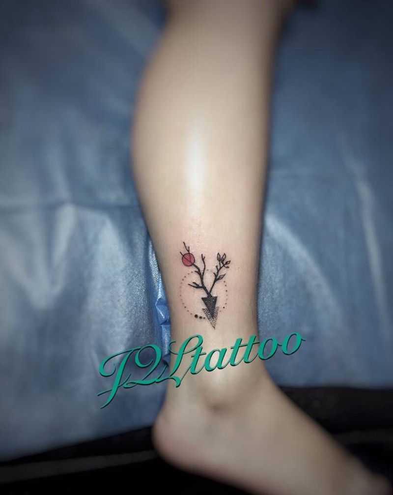 小图纹身图片_成品脚部清新几何植物纹身图案