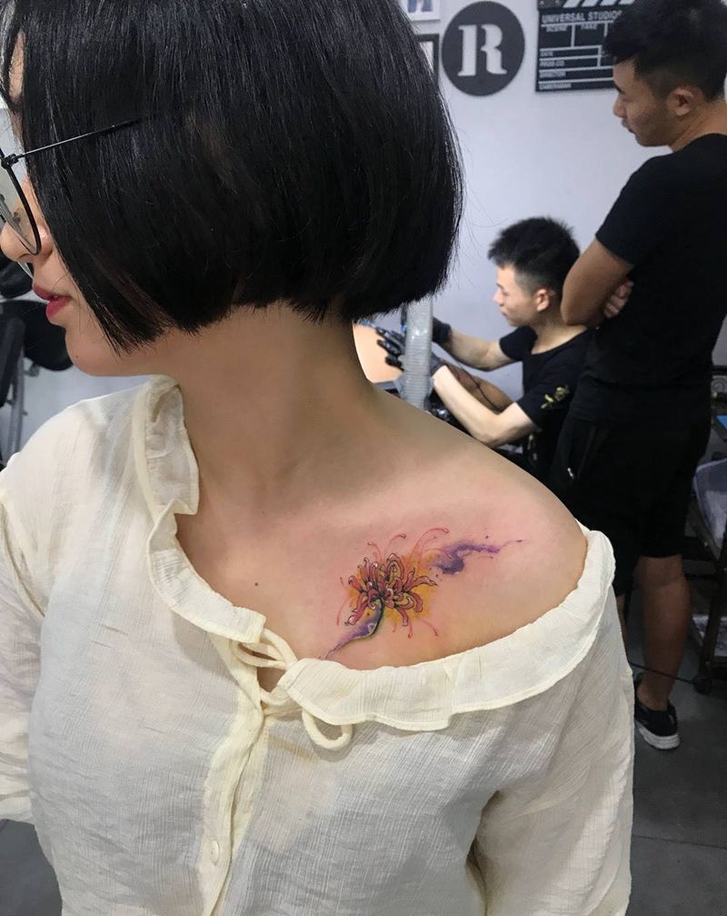 彩墨彼岸花纹身图片