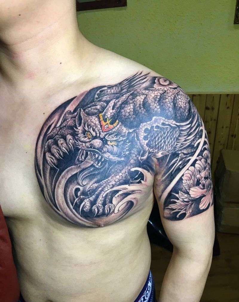 半甲貔貅。。纹身图片