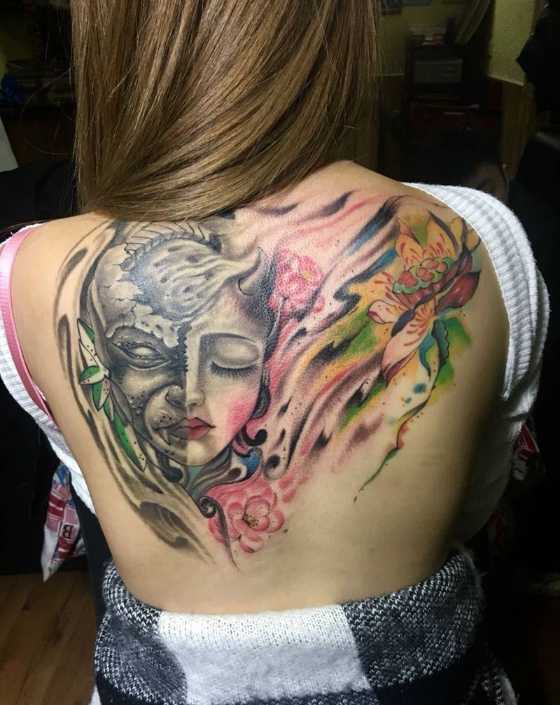 半背彩墨。纹身图片