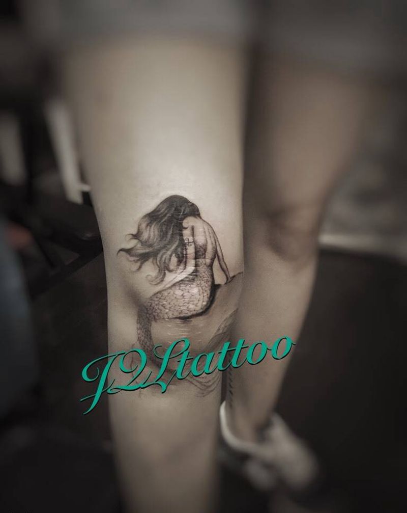 疤痕遮盖进行中纹身图片_腿部写实人物欧美肖像纹身图案