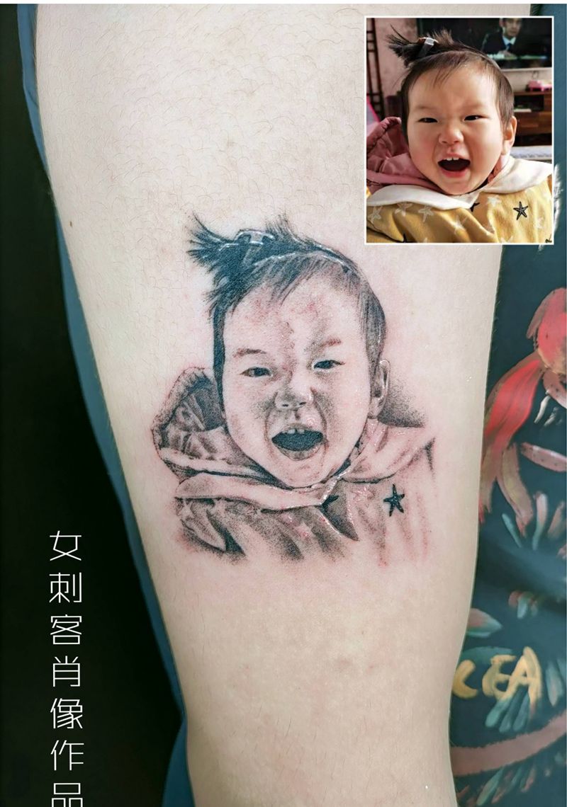 女儿肖像纹身图片_欧美写实肖像纹身图案