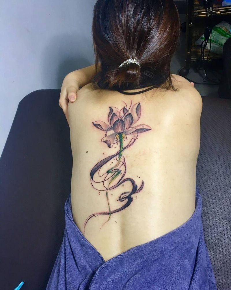 水墨莲花纹身纹身图片