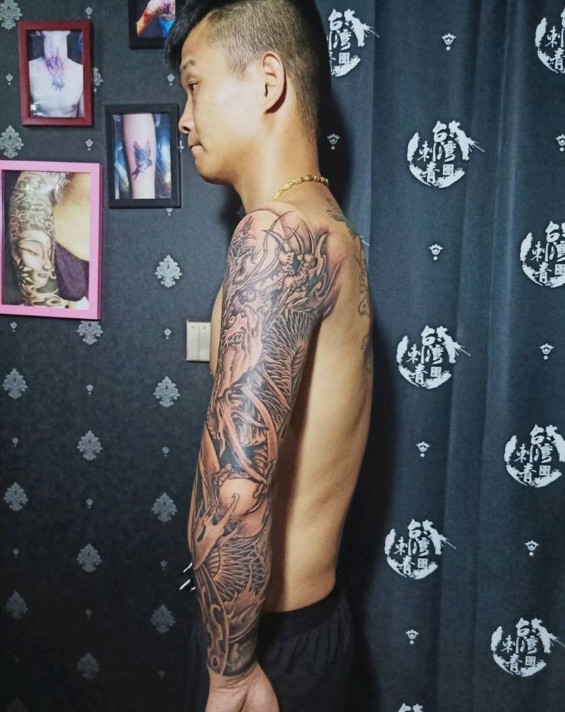 传统龙 花臂纹身图片_手臂纹身图案