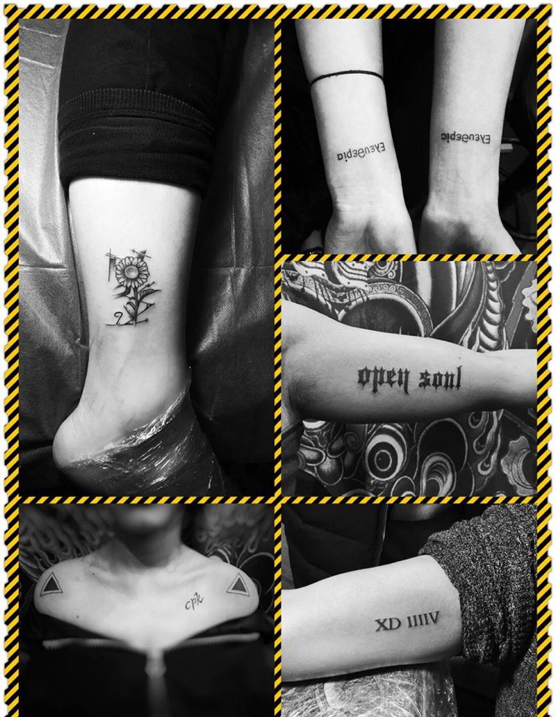 一组小清新纹身图片_成品手臂手部肩部腿部清新几何植物字符纹身图案