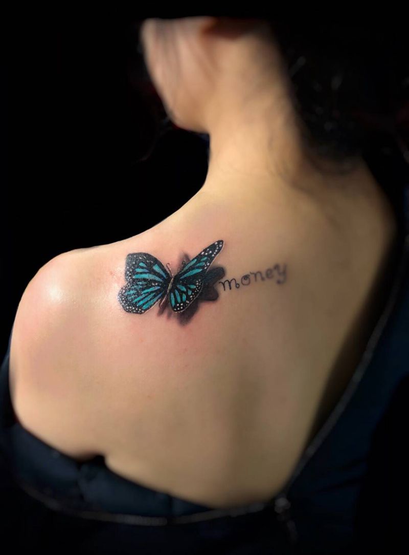 小清新纹身图片_肩部背部清新写实植物动物字符纹身图案