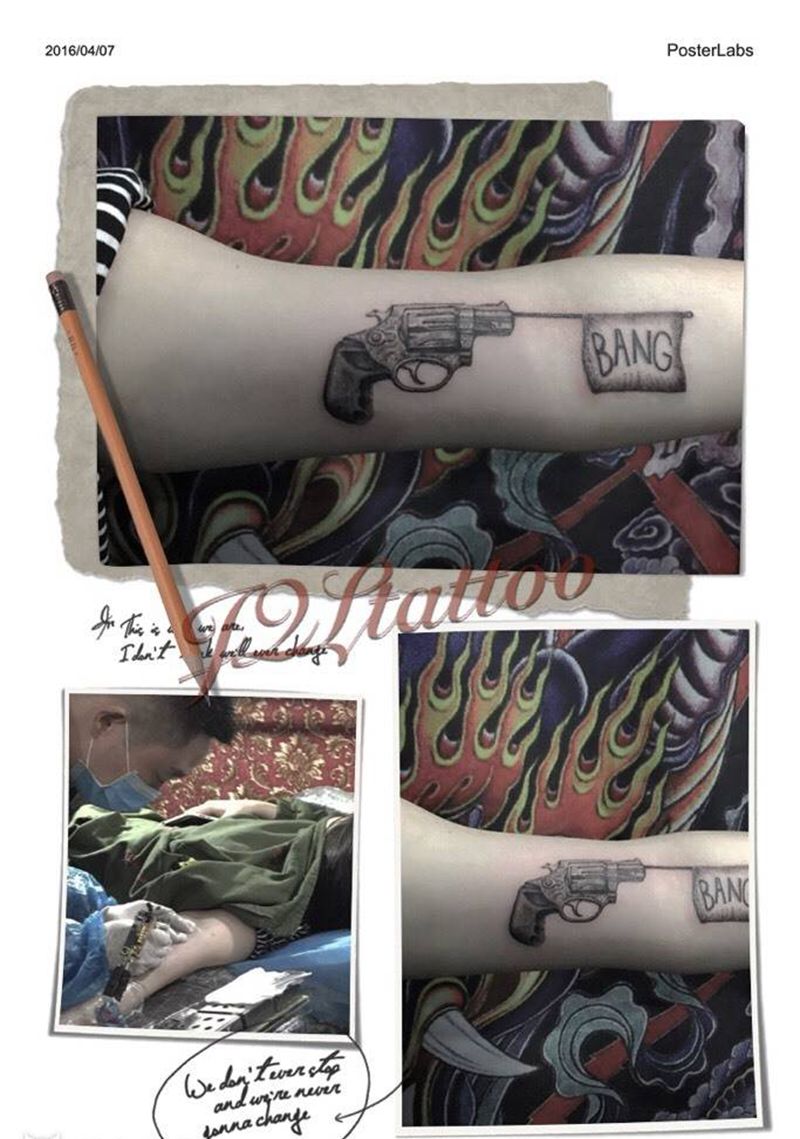 枪纹身图片_手部纹身图案