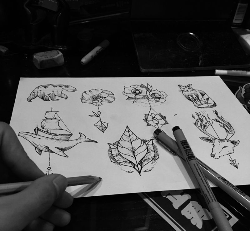 小清新特价纹身纹身图片_手稿插画欧美清新动物几何植物手臂脚部颈部纹身图案
