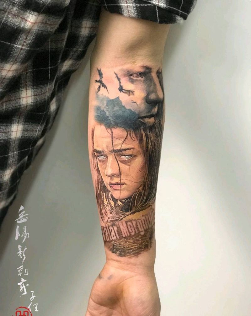 艾莉亚·史塔克纹身图片_手臂彩色写实权利的游戏纹身图案