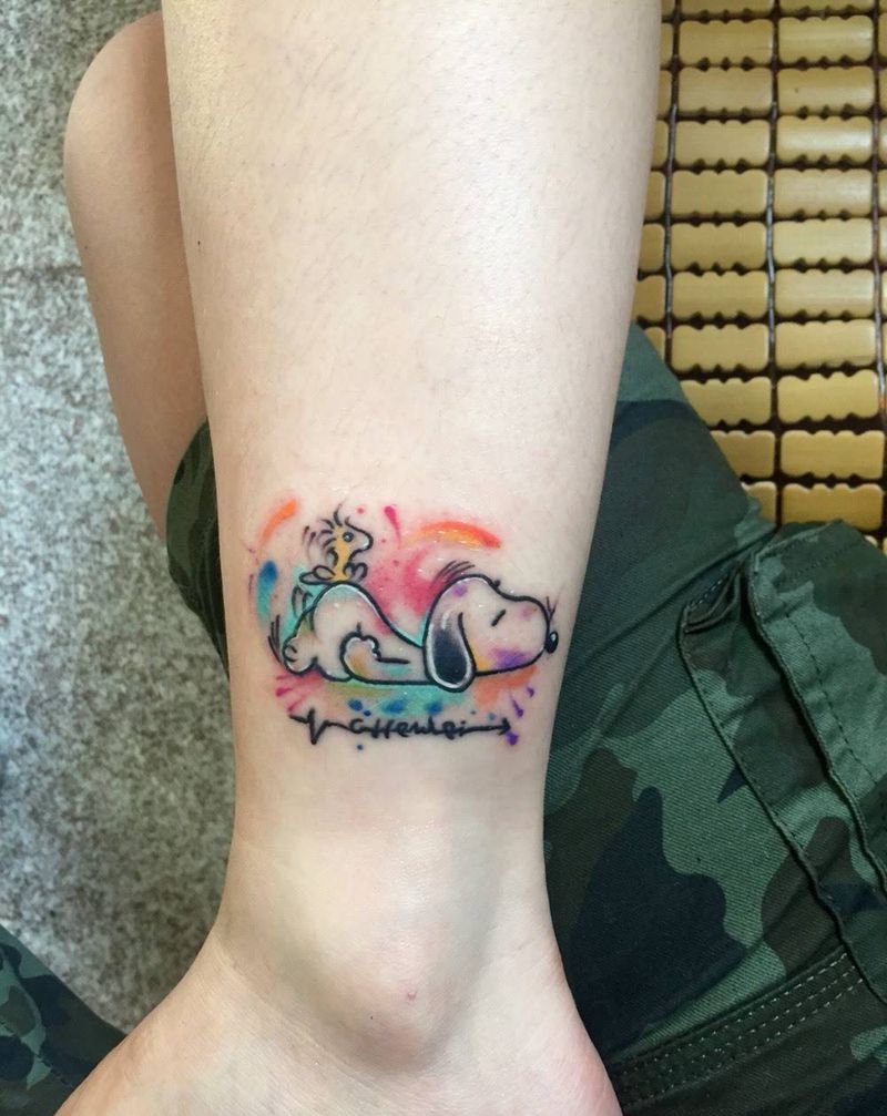 水墨史努比纹身图片