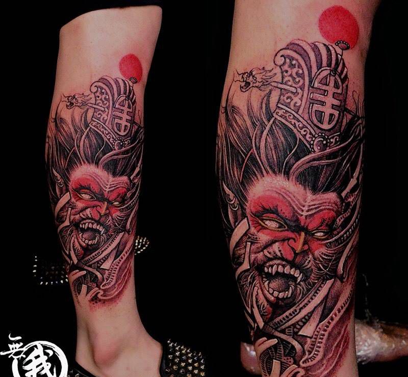 孙悟空纹身图片_成品手稿腿部脚部人物原创纹身图案