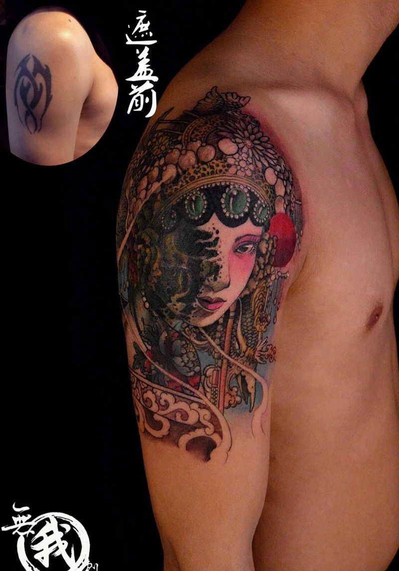 遮盖作品纹身图片_传统肖像清新写实成品手稿手部手臂人物原创纹身图案