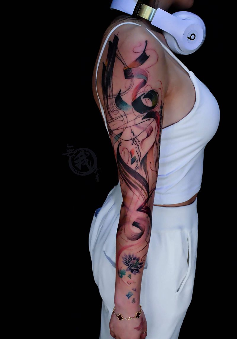 写意图纹身图片_手部手臂水彩水墨纹身图案