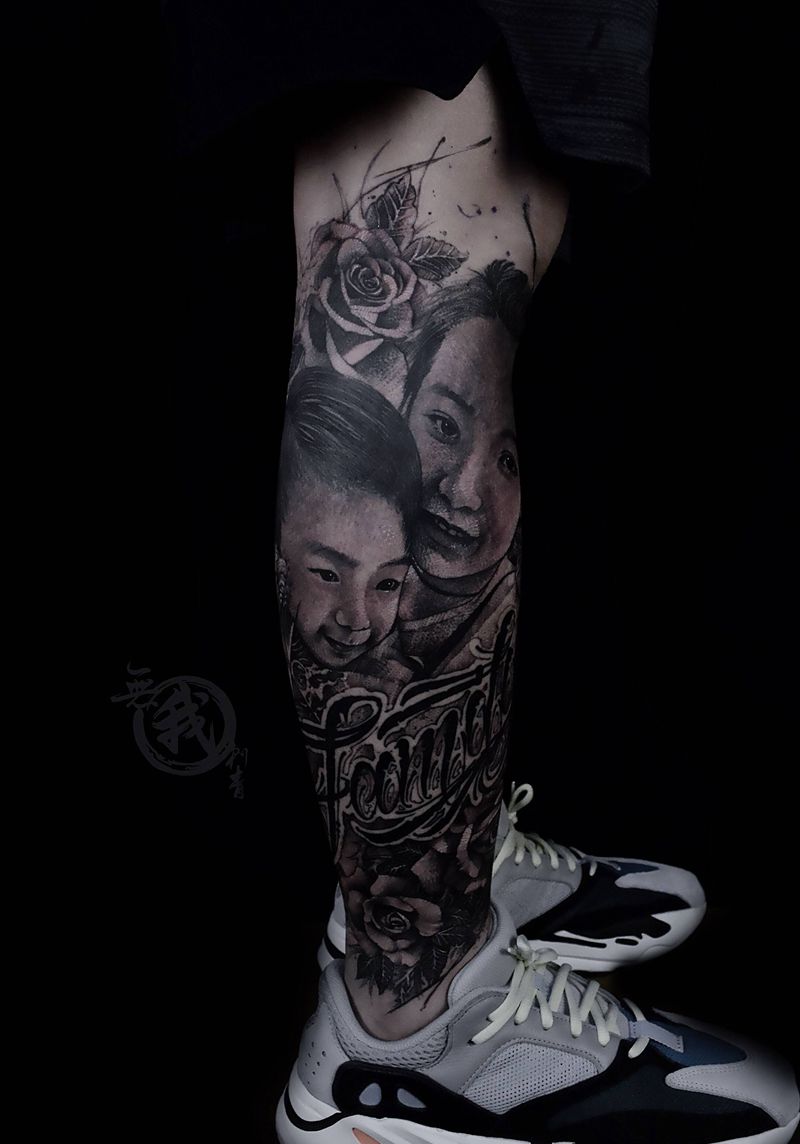 欧美作品纹身图片_脚部腿部欧美写实花体字纹身图案