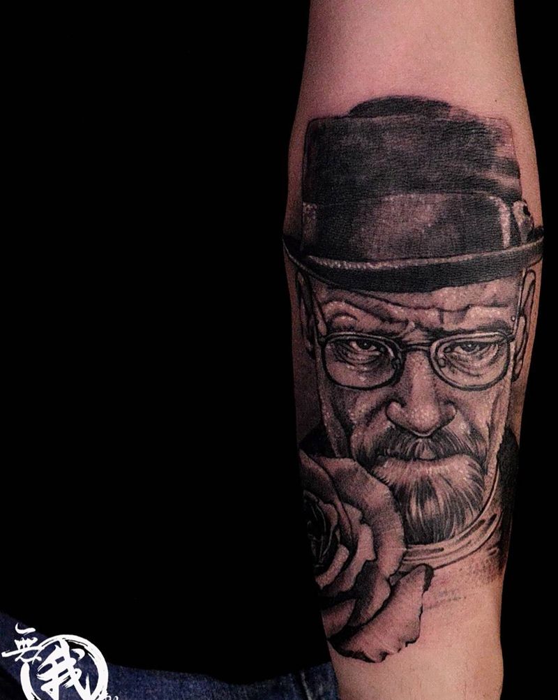 绝命毒师纹身图片_人物欧美写实肖像清新手部手臂成品手稿纹身图案