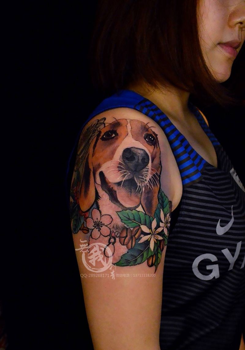 宠物狗纹身图片_成品手稿手臂动物原创静物植物欧美清新纹身图案