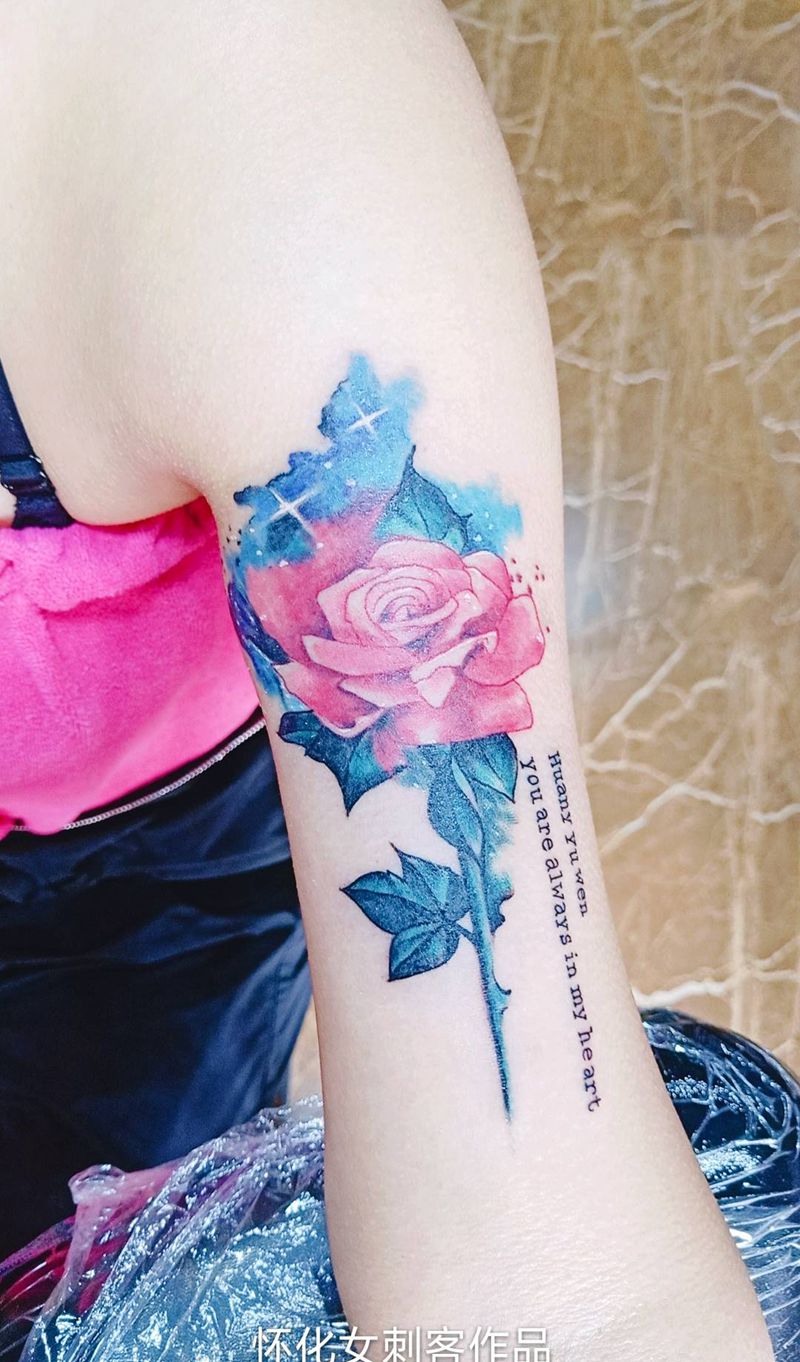 玫瑰纹身图片_水彩纹身图案