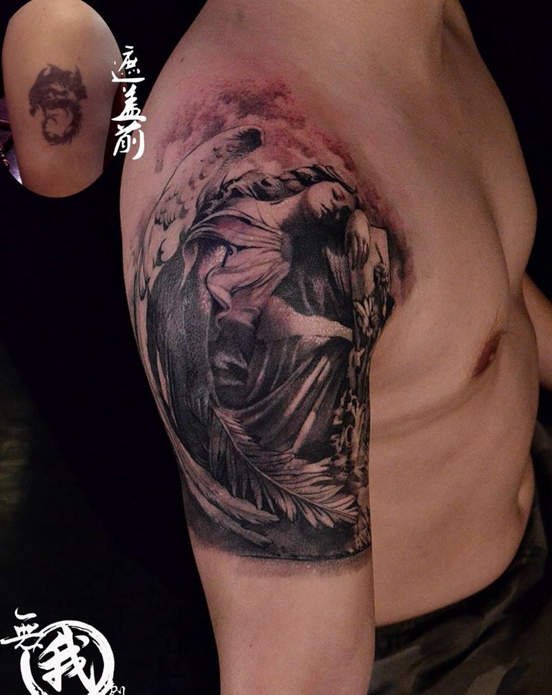 遮盖作品纹身图片_成品手稿手部手臂欧美清新写实肖像人物鬼神纹身图案