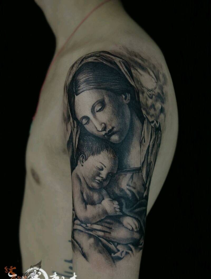 圣母玛利亚纹身图片_欧美肖像写实肩部臀部手臂腿部人物鬼神宗教纹身图案