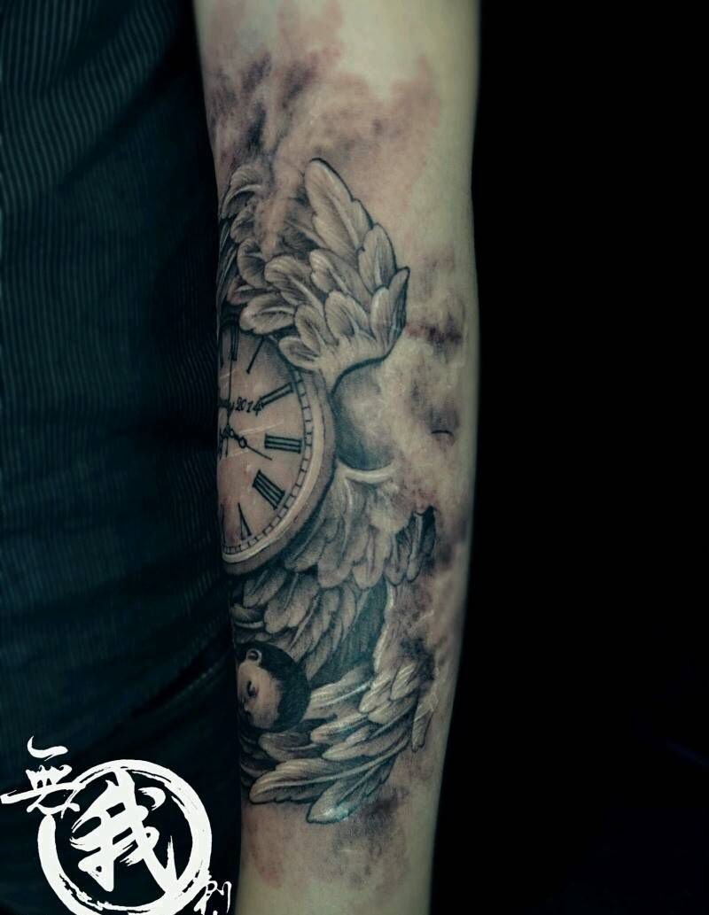 小天使纹身图片_手臂手部欧美肖像清新写实人物鬼神宗教原创纹身图案