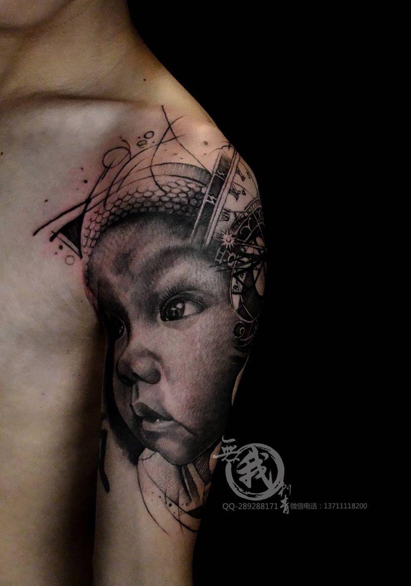 肖像欧美纹身图片_成品手稿手臂欧美写实肖像人物原创纹身图案