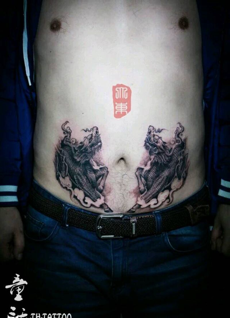 招财麒麟纹身图片