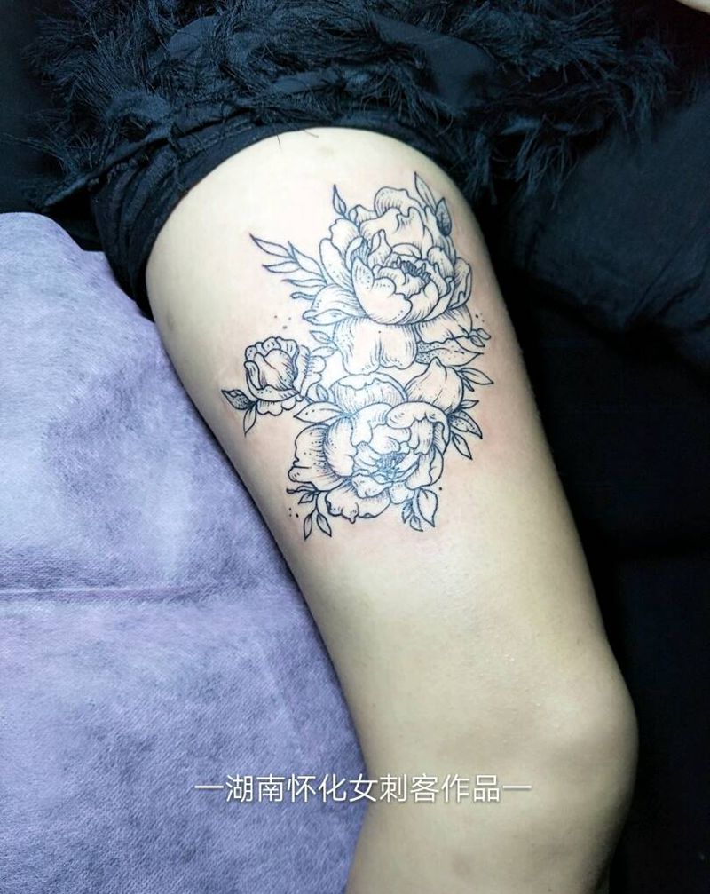 花纹身图片_腿部植物纹身图案