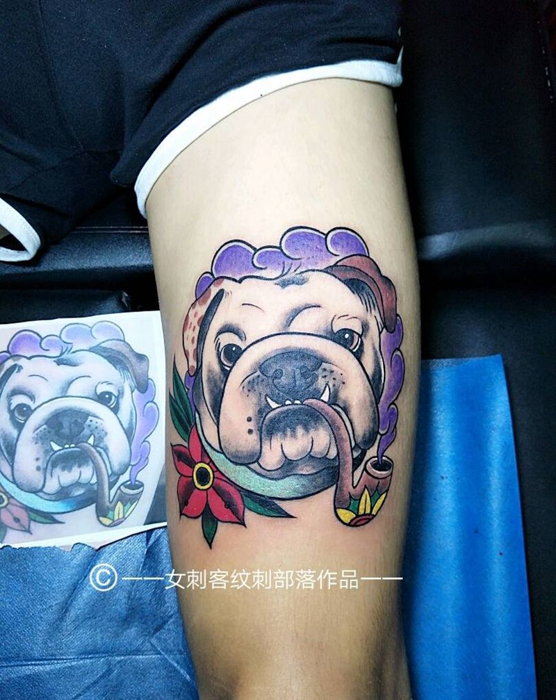 沙皮纹身图片_腿部欧美动物纹身图案